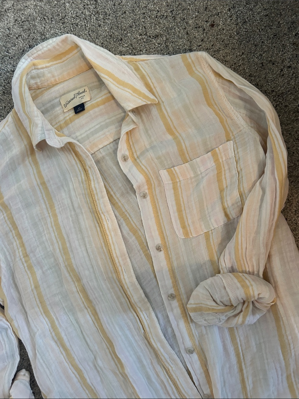 Universal Thread Striped Button-Down Shirt in Cream, Pale Yellow and Light Pink